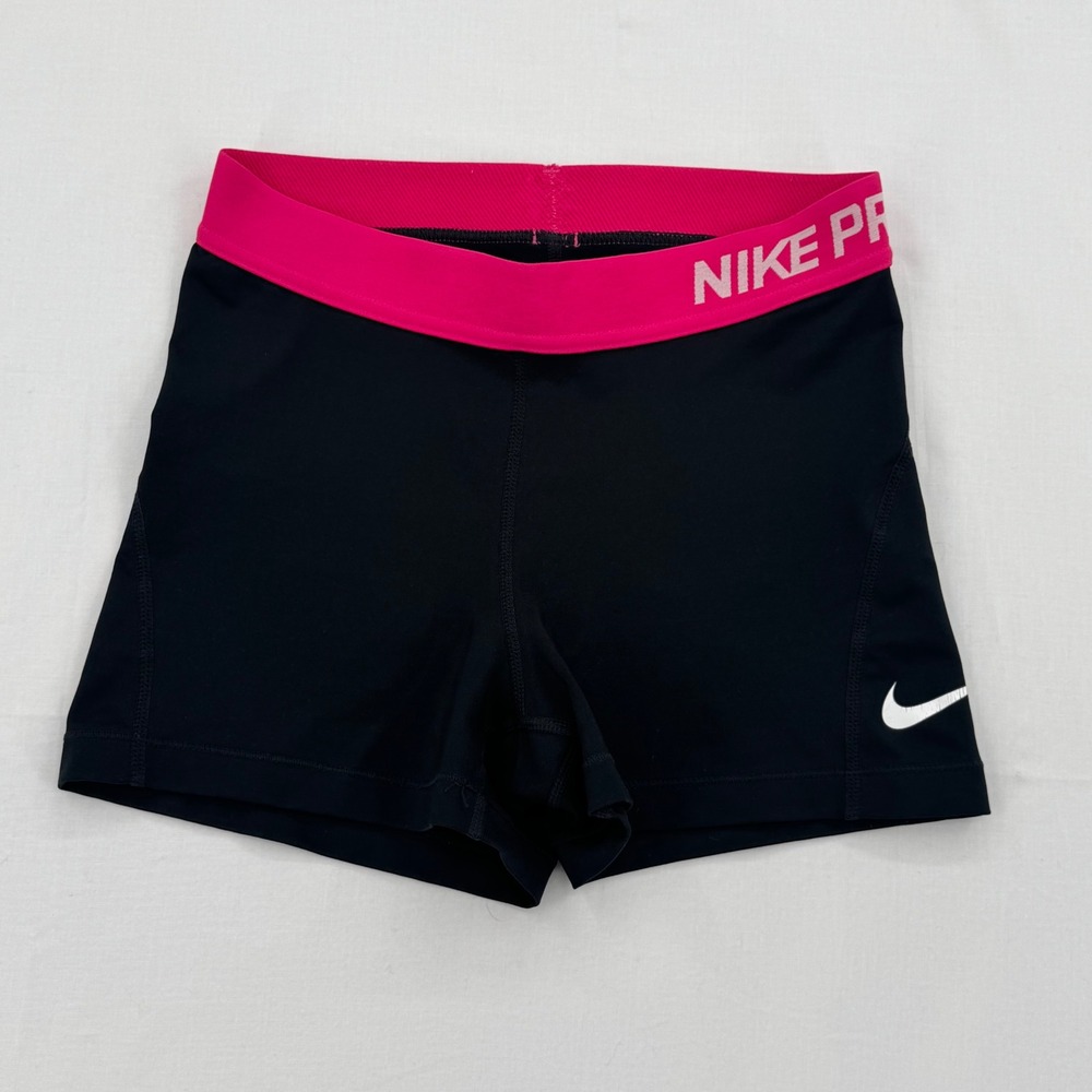 Nike Pro Womens 3" Compression Shorts Sz Small Black & Pink Dri-FIT Flat Seam
